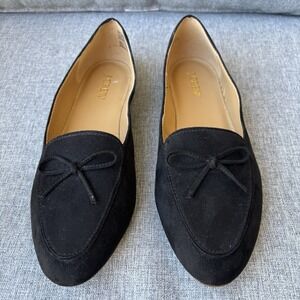 J.CREW Bow Loafers 8.5 Black Suede Flats Preppy‎ Academia BN853 Classic